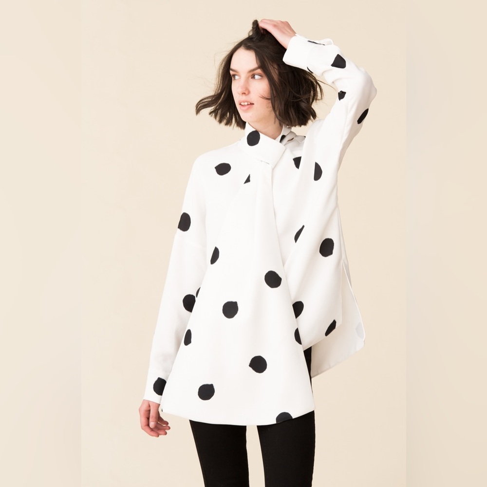 Tibi White Blouse with Black Polka Dots